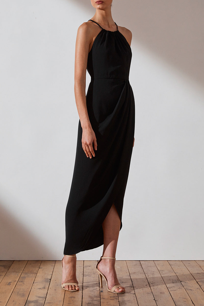 Core High Neck Ruched Dress | Black ...